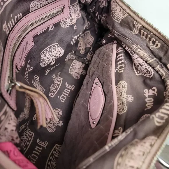 Vintage Rare Y2K Juicy Couture Purple Pink Quilted Velour Charm Bag - Picture 4 of 12